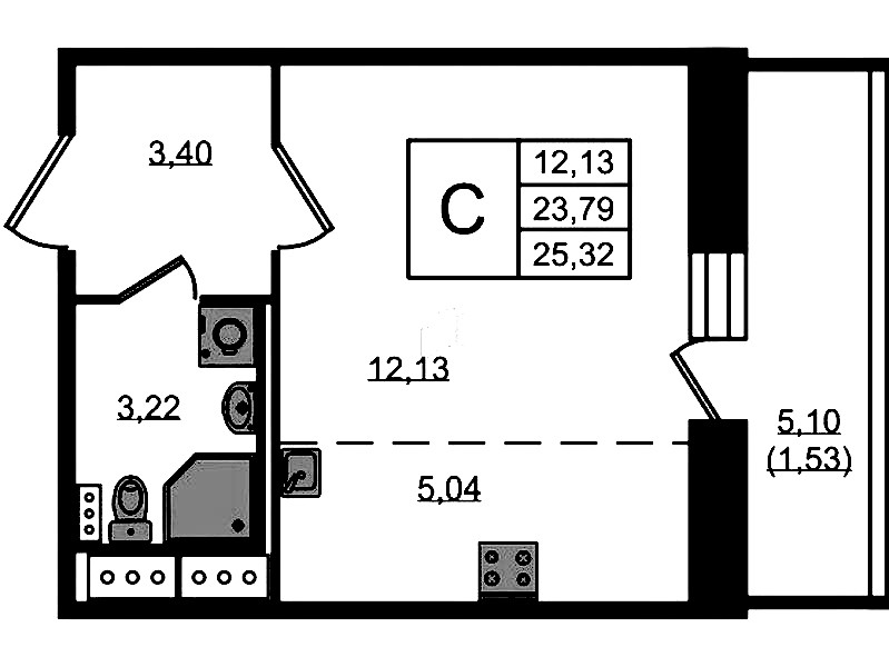 Квартира студия 25.32 м², 7/11 эт., ЖК «Новое Колпино»
